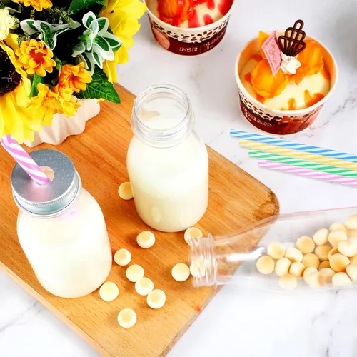 Vista 6 de Yinkin - Juego de 20 botellas de leche de plástico con tapas para pajitas multicolor/fantasía (Pastel Color)