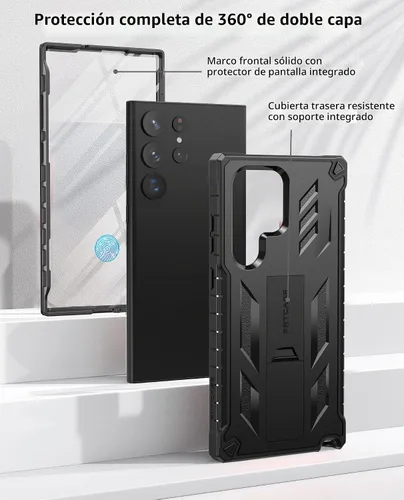 Vista 9 de FNTCASE - Funda para Samsung Galaxy S23 Ultra, con protector de pantalla integrado Negro