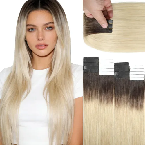 Vista 13 de Lacer Extensiones de cabello humano adhesivas de 12 pulgadas, cinta adhesiva de doble cara para extensiones de cabello de trama cutánea, 20