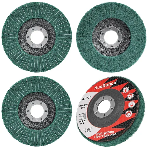 Vista 4 de Disco de pulido de fibra de nailon de 4 1/2 pulgadas para amoladora angular de metal y acero inoxidable, disco de lijado para eliminar óxidos