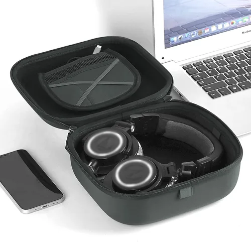 Vista 6 de Linkidea Funda de transporte para auriculares compatible con Audio-Technica ATH-M50X, ATH-GDL3 y más, bolsa protectora de viaje rígida con cable