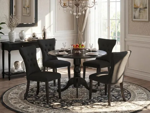 Vista 2 de East West Furniture DLGA5-BLK-24 - Juego de mesa de cocina de 5 piezas para 4 personas, incluye una mesa de comedor redonda con gotas y 4 sillas