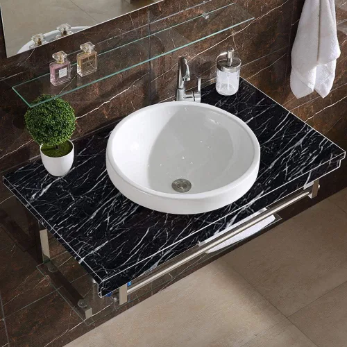 Vista 7 de RANRAN Papel de contacto de mármol, rollo negro granito, autoadhesivo para despegar y pegar, para encimeras de cocina, armarios, muebles