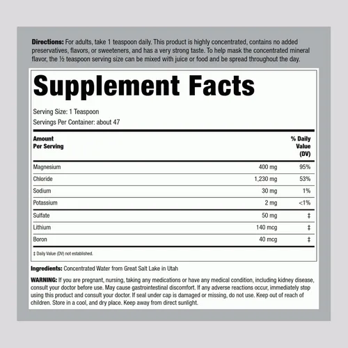 Vista 2 de Piping Rock Magnesio iónico líquido 400 mg 8 oz Sin sabor Suplemento sin OMG, sin gluten