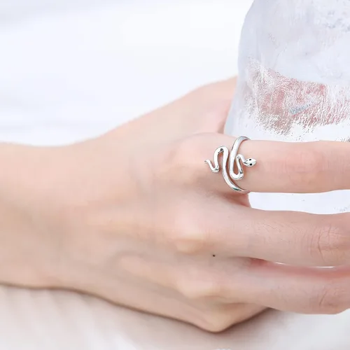 Vista 2 de Anillo de serpiente de plata de ley 925 para mujer, ya sean amantes de las serpientes o no, vale la pena tener joyas de moda personalizadas