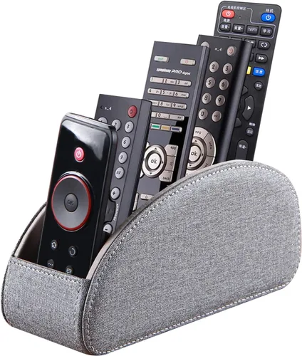 Vista 7 de Ayunga Soporte de control remoto de piel sintética, organizador remoto de TV con 5 compartimentos, mesita de noche y organizador de suministros