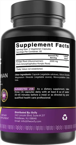 Vista 5 de Oxify Glucomanano de raíz de Konjac 2000 mg 180 cápsulas vegetarianas Sin gluten, sin OMG Suplemento fabricado en Estados Unidos