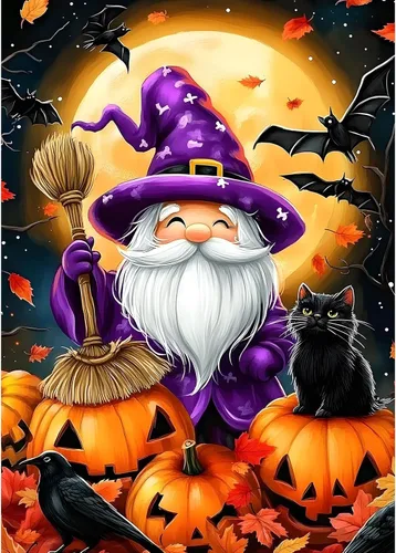 Vista 8 de MXJSUA Kit de pintura de diamantes de gnomos 5D para Halloween, para adultos, calabazas y diamantes, pintura artística con diamantes de imitación