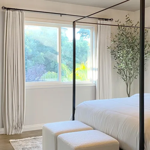 Vista 7 de INOVADAY - Cortinas 100% opacas para dormitorio y sala de estar, con anillos de clip, bolsillo para barra, juego de 2 paneles, de lino, con Beige