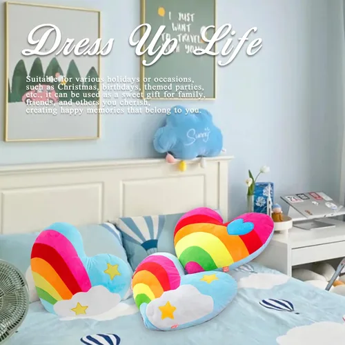 Vista 6 de Almohada de corazón de 17.7 x 13.8 pulgadas con forma de corazón de arco iris, juguete de peluche, estrella