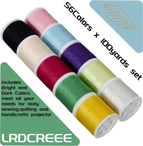 Vista 4 de Kit de hilo de coser de 56 carretes para coser a mano y coser a máquina, juego de hilos de poliéster coloridos de 100 yardas por carrete, 5600