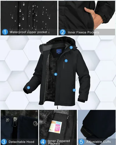 Vista 5 de Chaqueta de esquí de invierno para hombre, chaqueta de lluvia impermeable a prueba de viento