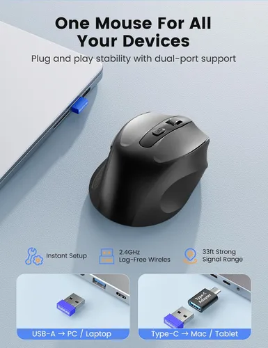 Vista 6 de Ratón inalámbrico para laptop, ratones inalámbricos silenciosos para Negro