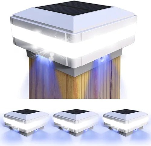 Vista 11 de FVTLED Luces solares para exteriores, 52 LED de alto brillo, 6000 K, blanco, IP65, impermeable, para postes de madera de 4 x 4, 5 x 5, 6 x 6