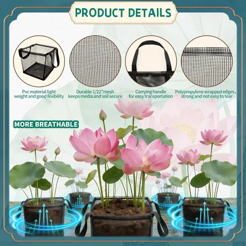 Vista 3 de 18 bolsas de plantación acuática con asas, maceta de estanque acuático de 7 pulgadas para estanque, de malla reutilizable, transpirable