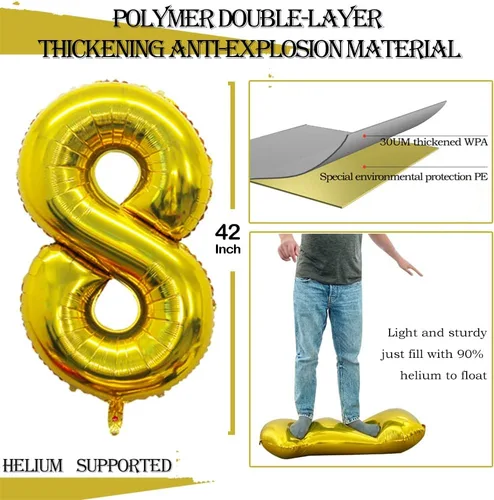 Vista 512 de GOER Globos Número 10 para Decoraciones de Fiesta de 10º Cumpleaños, Globos de Helio de Papel de Aluminio Jumbo de 42 Pulgadas para 10º Aniversario