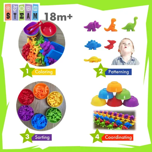 Vista 2 de UNIQUE KIDS Juego educativo de aprendizaje para contar con tazas de clasificación - Entretenido juego sensorial de clasificación