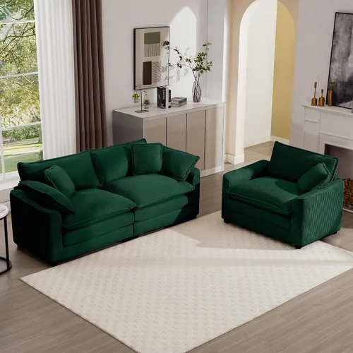 Vista 13 de Juego de sofá de 2 piezas de gran tamaño para sala de estar, sofá biplaza y sofá individual, asiento modular modular profundo de pana cómodos sofás