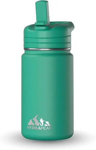 Vista 10 de Hydrapeak Mini botella de agua de 14 onzas con tapa con popote, botella de agua aislada de doble pared de acero inoxidable Botella de agua a Negro