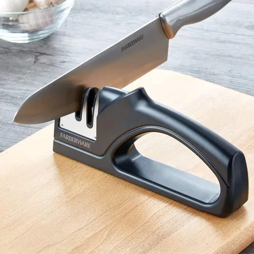 Vista 3 de Farberware EdgeKeeper - Afilador de cuchillos de 2 etapas con ranura dentada, varillas de afilar de cerámica, base antideslizante, diseño de mesa