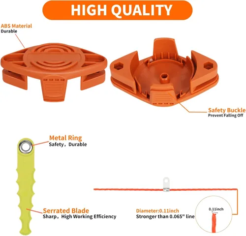 Vista 5 de WA0010 Cabezal de repuesto de policarbonato compatible con recortadoras de cuerda WORX WA0004 WG154 WG163 WG160 WG180 WG175 WG155 WG151, con 14