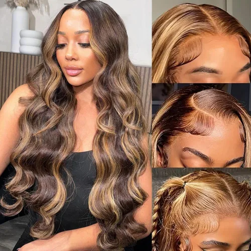 Vista 14 de Peluca Rubia Miel Cabello Humano Body Wave 13x6 Encaje Frontal Pelucas de Cabello Humano Para Mujeres Negras 22 Pulgadas
