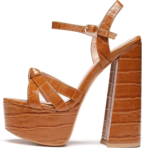 Vista 2 de Mettesally Sandalias de plataforma de tacón alto grueso para mujer, sandalias de punta abierta con correa en el tobillo, zapatos de vestir
