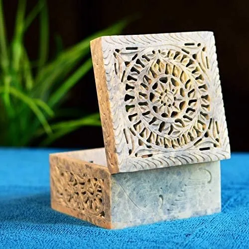 Vista 2 de Hashcart Joyero tallado a mano Caja decorativa para baratijas Caja de recuerdo Aniversario, regalos de inauguración de la casa para mujeres Caja