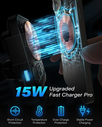 Vista 5 de 1Zero Cargador inalámbrico de auto con sujeción automática, soporte de teléfono resistente de 15 W, carga rápida para iPhone 16 15 Pro Max Plus 14