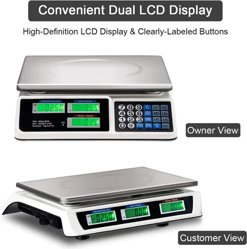 Vista 2 de Goplus Escala digital de 66 libras para computación de precios Deli, peso de conteo electrónico con pantalla LCD transparente dual, parte superior