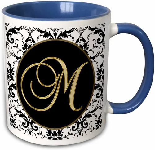 Vista 7 de 3dRose Image of The Script Letter M - Taza de cerámica, color blanco y negro, 11 oz Negro/Blanco