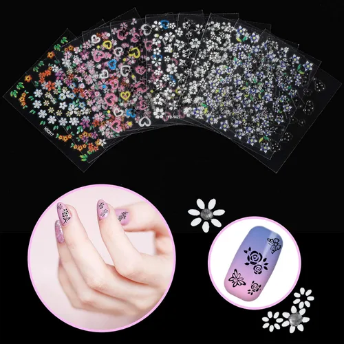 Vista 2 de Blulu 5000 calcomanías para uñas de flores, 100 hojas de calcomanías autoadhesivas 3D, calcomanías de múltiples diseños, calcomanías de manicura