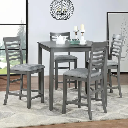 Vista 14 de Juego de mesa de comedor de 5 piezas para 4, juego de mesa de comedor cuadrada de madera maciza, juego de mesa de cocina con mesa cuadrada y 4