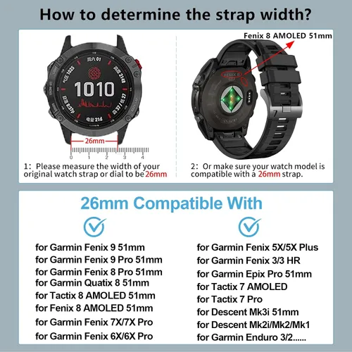 Vista 2 de Correa de reloj QuickFit de silicona de 1.024 in para Garmin Fenix 9/8 Paquete de 3 1