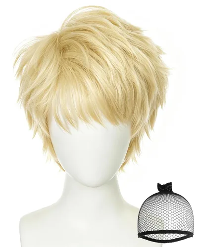 Vista 16 de Peluca corta marrón oscuro para hombre, peluca de anime marrón
