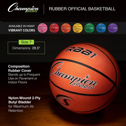 Vista 3 de Champion Sports Rubber Basketballs Heavy Duty Pro-Style, IndoorOutdoor Use, Premium Basketball Equipment for Physical Education, Various Sizes &