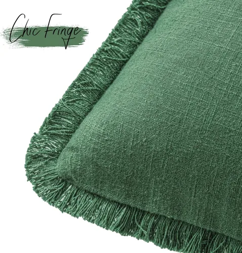 Vista 3 de Foindtower Fundas de almohada decorativas de lino con flecos, acogedora funda de cojín bohemia estilo farmhouse con borlas, funda de almohada