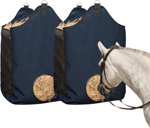 Vista 8 de 2 bolsas de heno para caballo, bolsa de alimentación de gran Negro pequeño