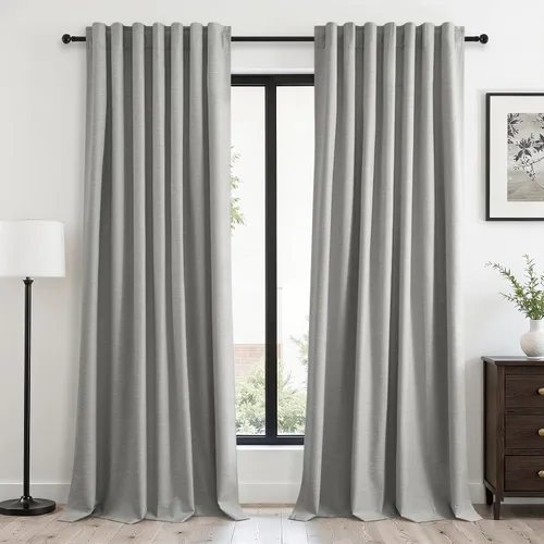 Vista 10 de Topfinel Cortinas opacas, blanco beige, 2 paneles, ventanas pequeñas, textura, mezcla de lino, bohemia, abedul, rural, gancho, bolsillo trasero