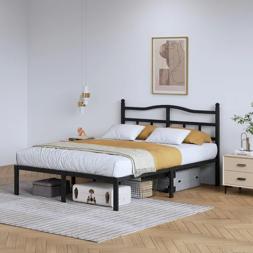 Vista 3 de SHOANED Marco de cama de metal de 14 pulgadas - Marco de cama de tamaño completo resistente con cabecero, plataforma de listones de acero básico