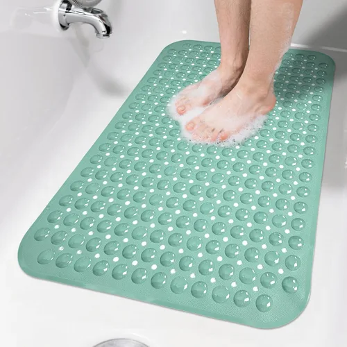 Vista 34 de Tapete de ducha negro antideslizante de 17 x 30 pulgadas, tamaño estándar, tapete de baño de burbujas suaves para ducha interior, tapete de baño