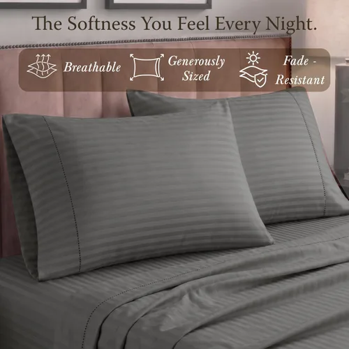 Vista 3 de Threadmill Home Linen Fundas de Almohada Estándar - 100% Algodón Natural 600 Número de Hilos, Juego de 2 Fundas de Almohada Damasco Gris Oscuro