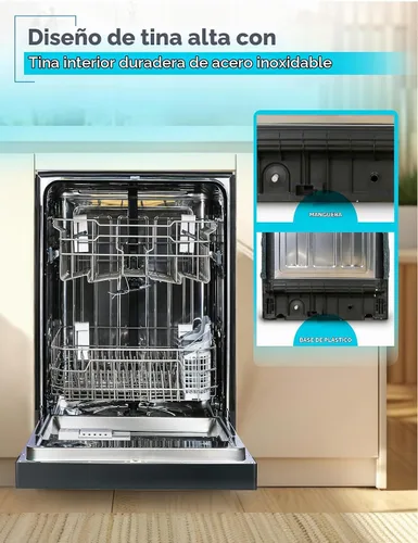 Vista 3 de BLACK+DECKER Lavavajillas empotrado de 24 pulgadas, capacidad para 12 cubiertos con tina de acero inoxidable, lavavajillas con 6 programas