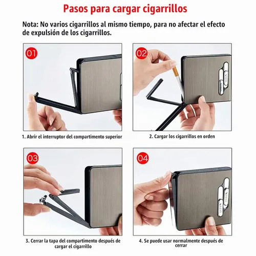 Vista 4 de Estuche para cigarrillos con encendedor, caja de expulsión automática para paquete completo, 20 cigarrillos de tamaño regular, encendedores de doble
