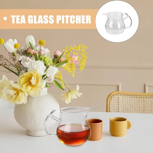 Vista 8 de Alipis Jarra de leche de vidrio grueso resistente al calor, taza transparente de 12 onzas para cocina, té, café, 4.72 x 3.54 x 3.34 pulgadas