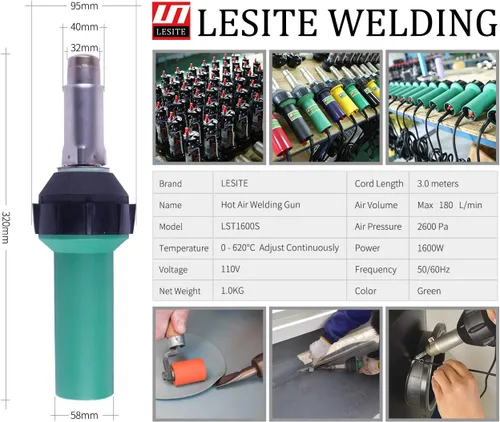 Vista 3 de Lesite 110V 1600W pistola de soldadura de aire caliente de plástico Herramientas de soldadura de mano soldador de techo de bandera