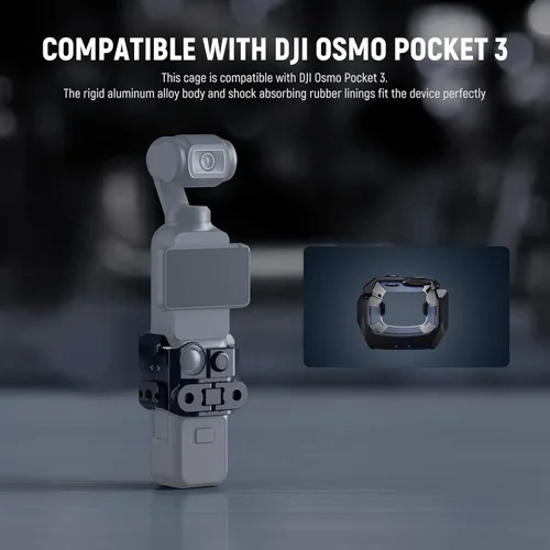 Vista 3 de NEEWER Pocket 3 Jaula, Plataforma de Grabación de Video para Cámara Gimbal de Aleación de Aluminio con Adaptador Incorporado de Accesorios de Cámara