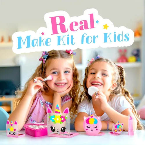 Vista 5 de ULOVEME Umicorn - Kit de maquillaje real para niñas pequeñas, juguete de maquillaje real, no tóxico, lavable, regalo para cumpleaños de niñas de 3