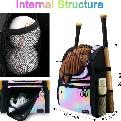 Vista 42 de Bolsa de béisbol juvenil con compartimento ventilado para zapatos, bolsa de bate de sóftbol para guantes de bateo, casco, equipo de teeball