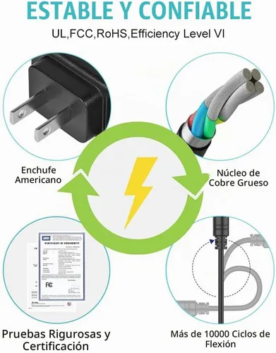 Vista 6 de Adaptador CA/CC de 12 V 2 A con certificación UL, fuente de alimentación de 12 voltios 2 amperios 24 W con 10 puntas para tiras de luces LED
